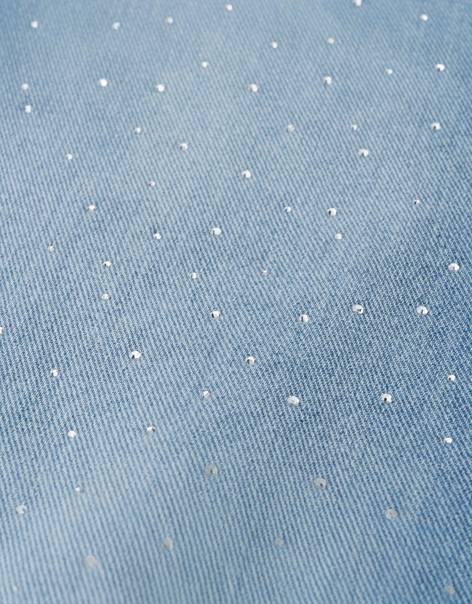 All Over Rhinestone Studded Wide Leg Jeans Denim Pants