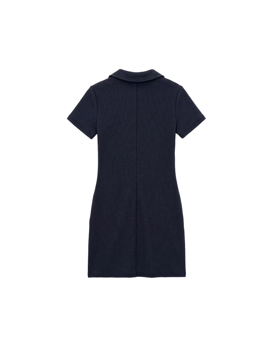 V型翻領LOGO刺繡短袖合身短洋裝