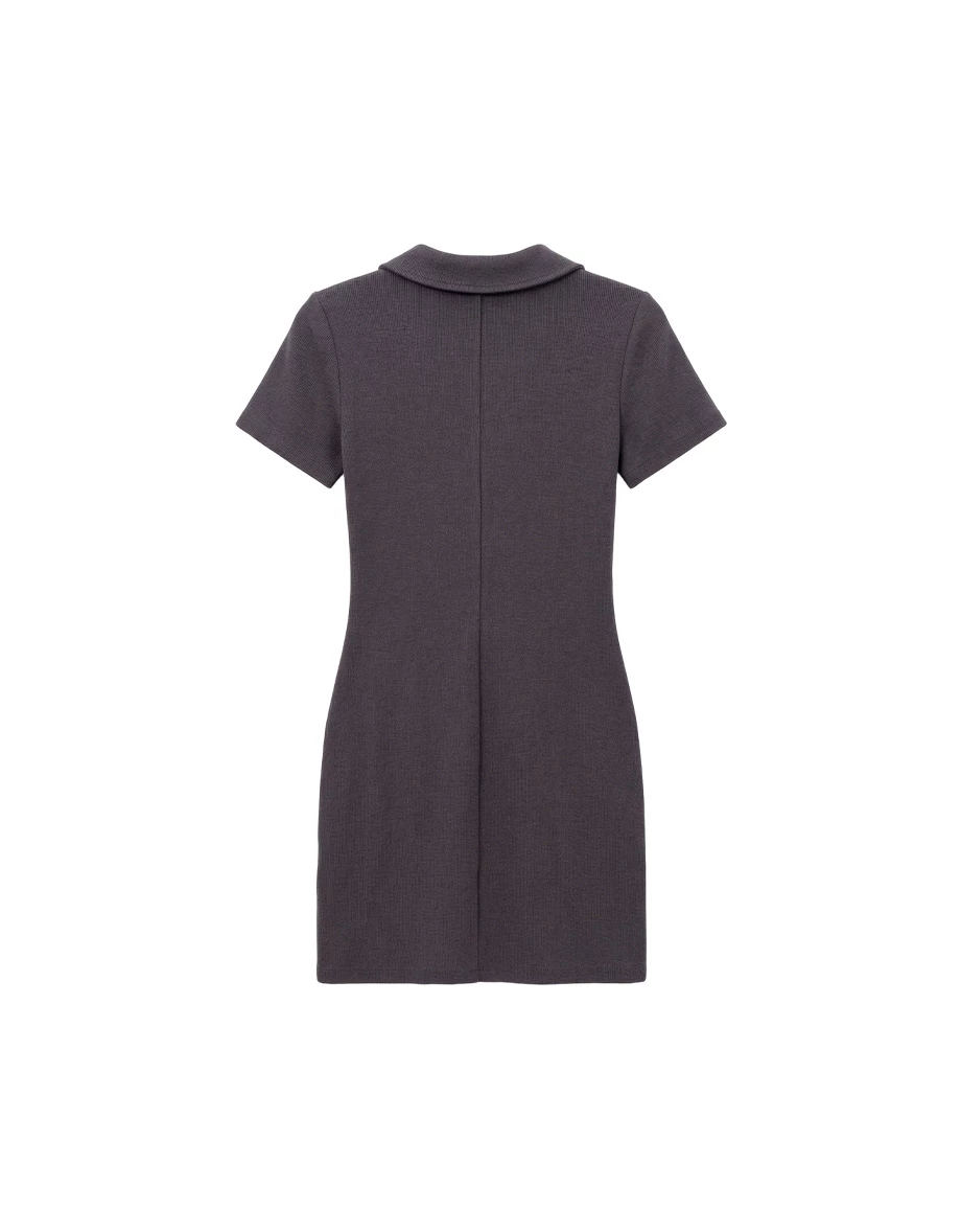 V型翻領LOGO刺繡短袖合身短洋裝