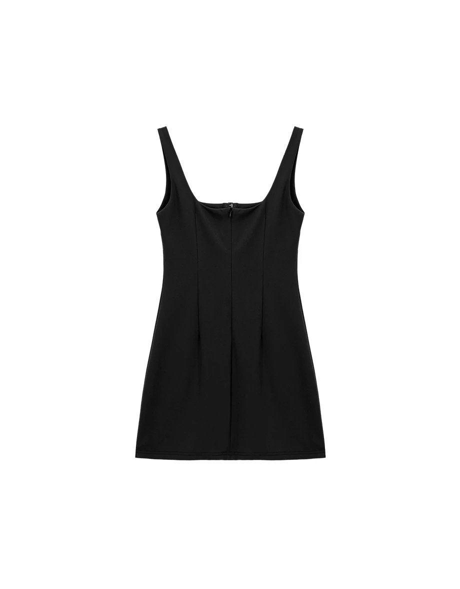 【奇蹟黑繃帶輕塑】方領開扣連身短洋裝