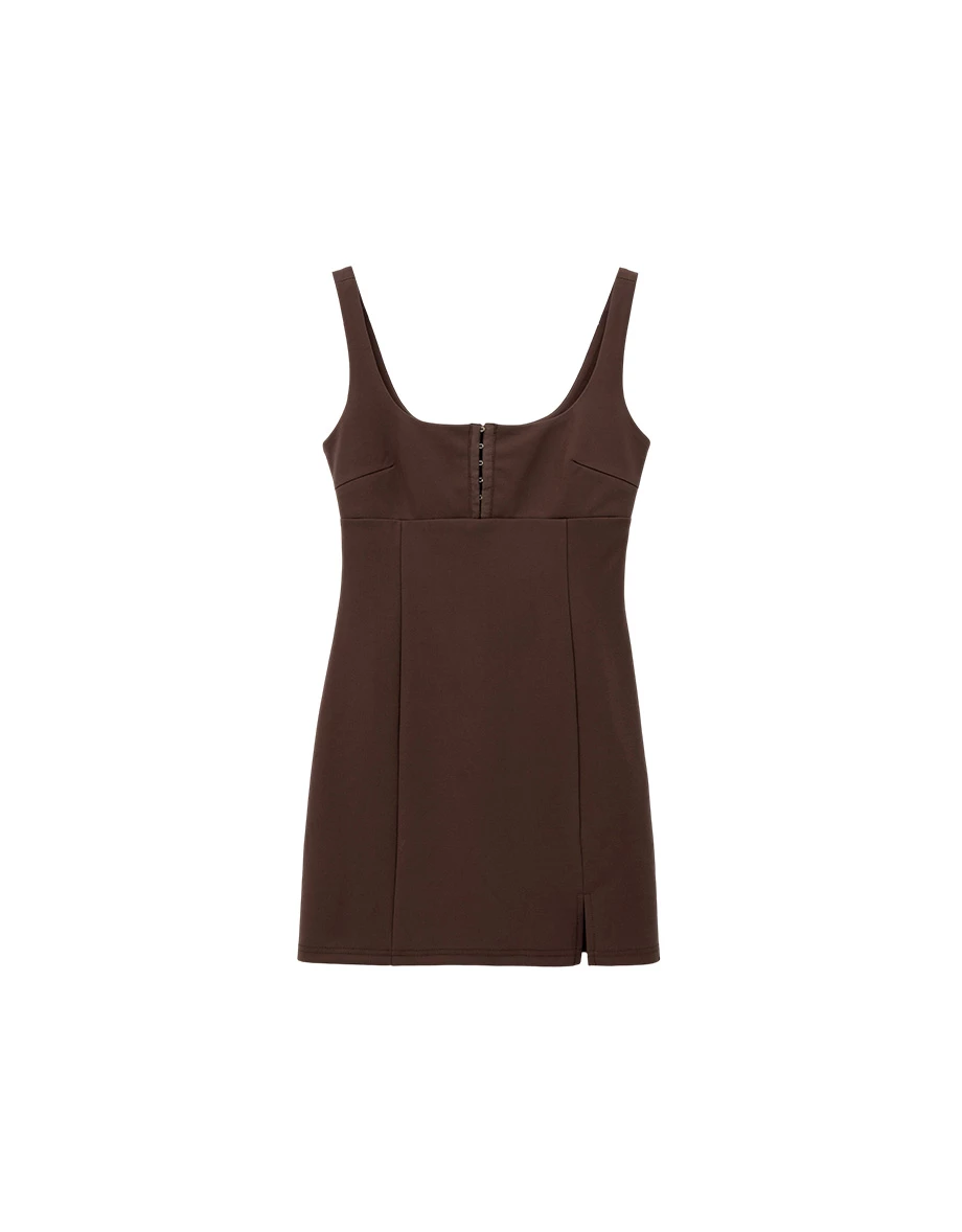 【奇蹟黑繃帶輕塑】方領開扣連身短洋裝