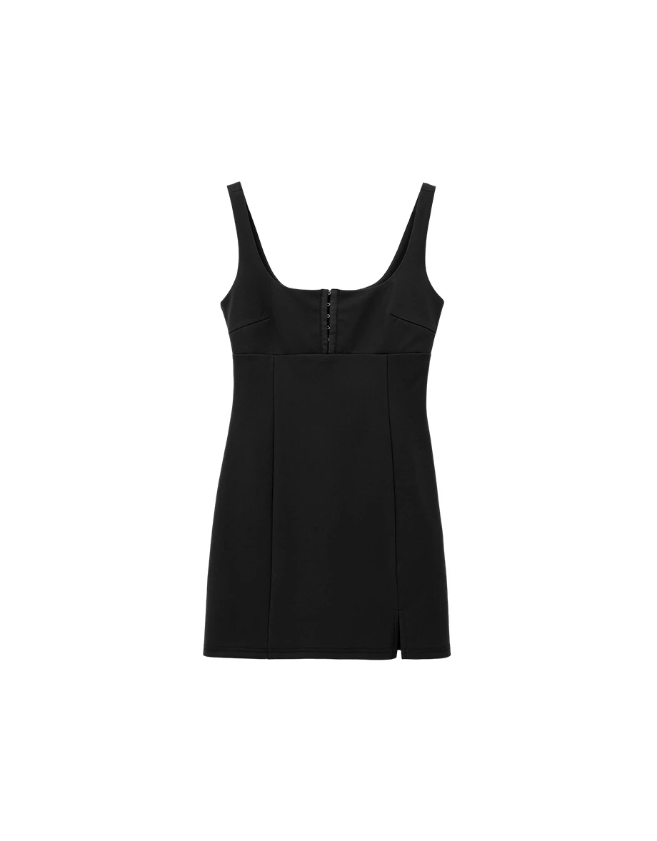 【奇蹟黑繃帶輕塑】方領開扣連身短洋裝