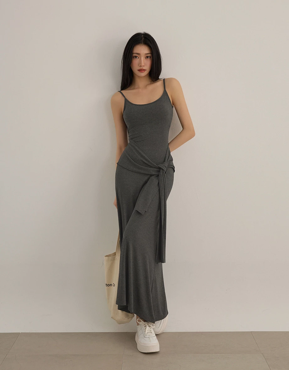 腰綁帶細肩帶BRA背心長洋裝