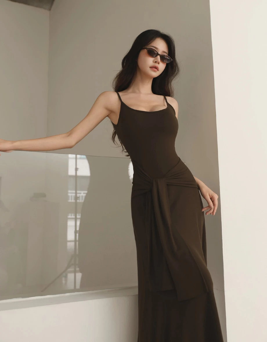 腰綁帶細肩帶BRA背心長洋裝