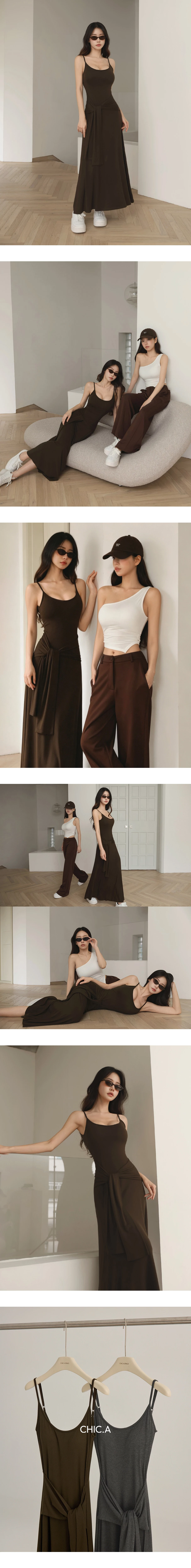 腰綁帶細肩帶BRA背心長洋裝