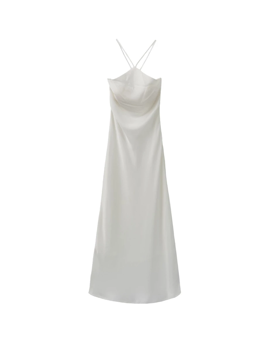 Halter Neck Cross Strap Satin Padded Maxi Dress Halter Neck Cross Strap Satin Padded Maxi Dress
