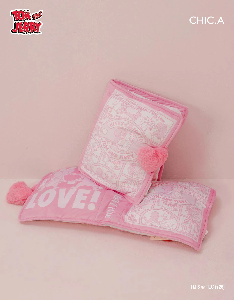 【湯姆貓與傑利鼠】 絨毛愛心磁吸印花刺繡抱枕