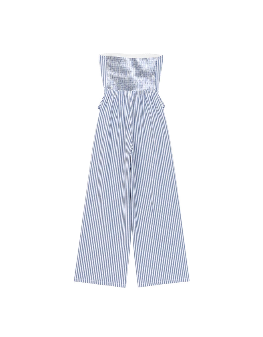 Asymmetrical Pointed Hem Side Wrap Ruched Detail Stripe Strapless Padded Jumpsuit Asymmetrical Pointed Hem Side Wrap Ruched Detail Stripe Strapless Padded Jumpsuit
