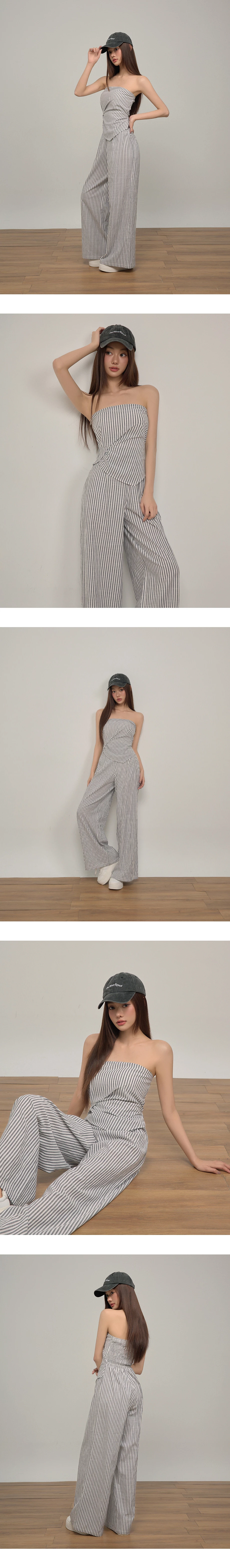 Asymmetrical Pointed Hem Side Wrap Ruched Detail Stripe Strapless Padded Jumpsuit Asymmetrical Pointed Hem Side Wrap Ruched Detail Stripe Strapless Padded Jumpsuit
