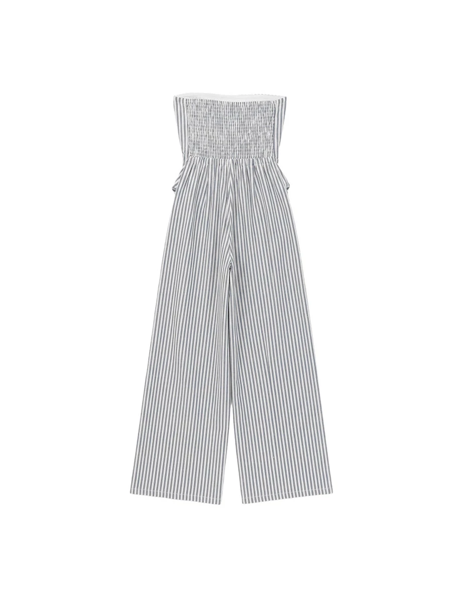 Asymmetrical Pointed Hem Side Wrap Ruched Detail Stripe Strapless Padded Jumpsuit Asymmetrical Pointed Hem Side Wrap Ruched Detail Stripe Strapless Padded Jumpsuit