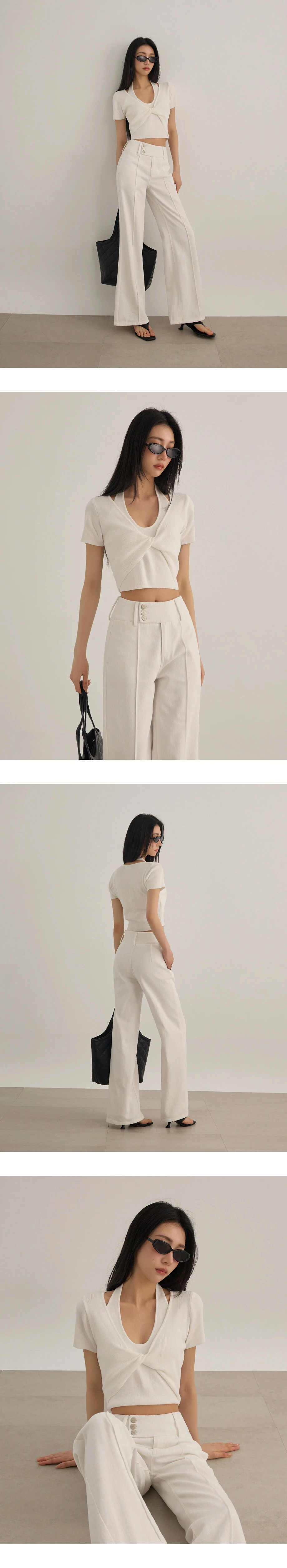 假兩件繞頸坦克背心扭結短袖短版針織衫