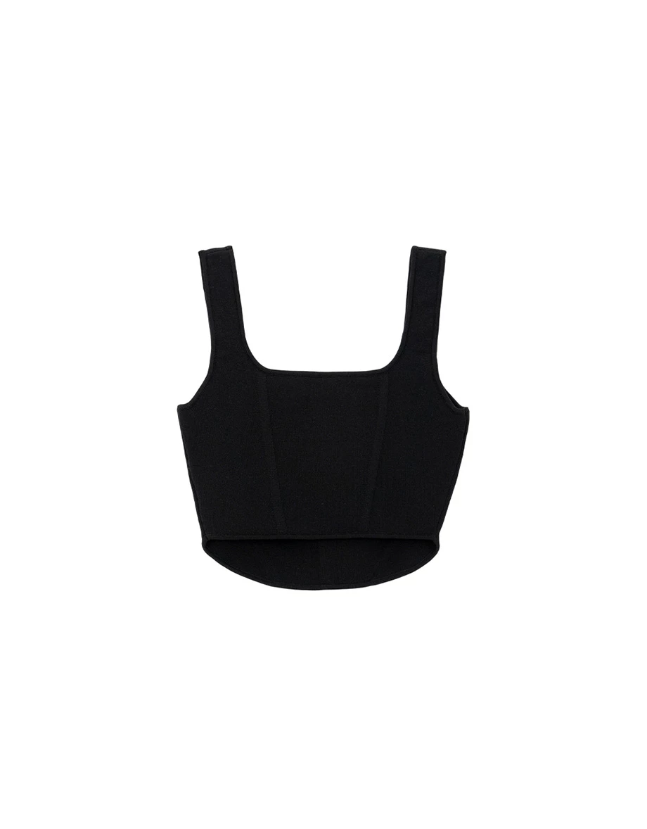 Square Neck Wide Straps Corset Silhouette Knit Tank Top Square Neck Wide Straps Corset Silhouette Knit Tank Top