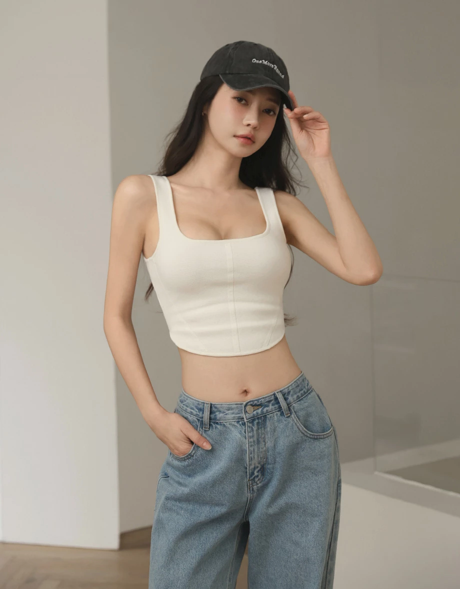 【輕塑纖女】方領短版針織背心