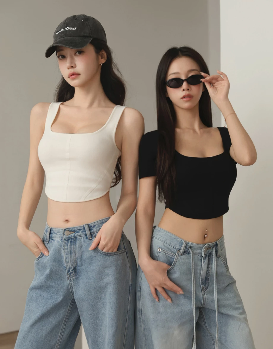 【輕塑纖女】方領短袖短版針織衫