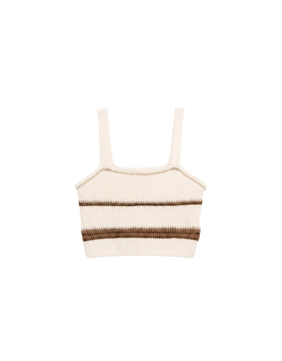 Contrast Trim Striped Crocheted Knit Tank Top