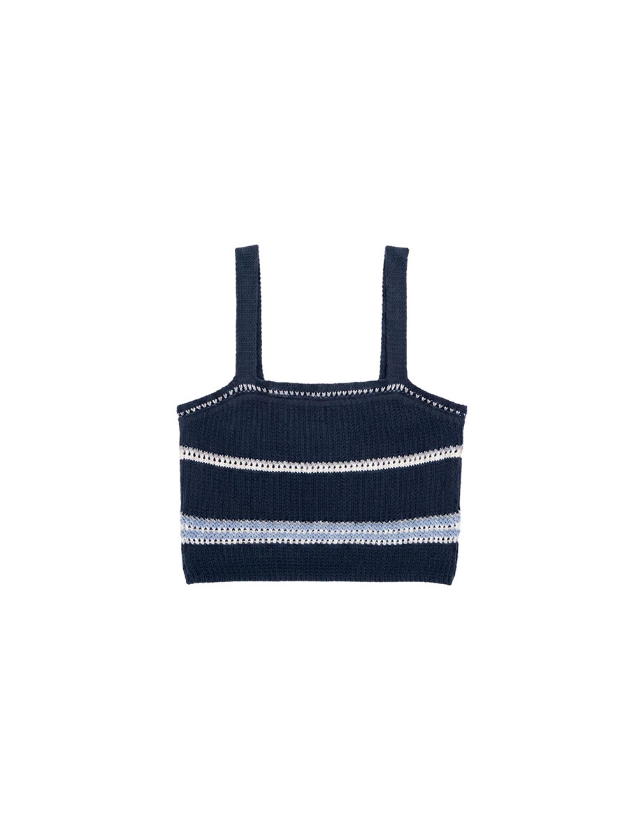 Contrast Trim Striped Crocheted Knit Tank Top Contrast Trim Striped Crocheted Knit Tank Top