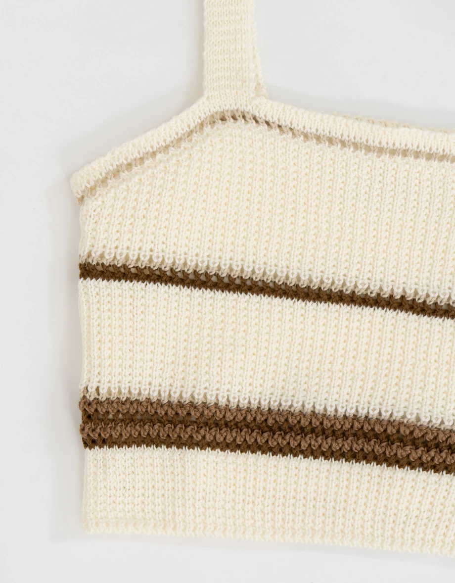 Contrast Trim Striped Crocheted Knit Tank Top