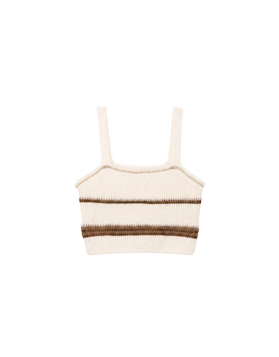Contrast Trim Striped Crocheted Knit Tank Top