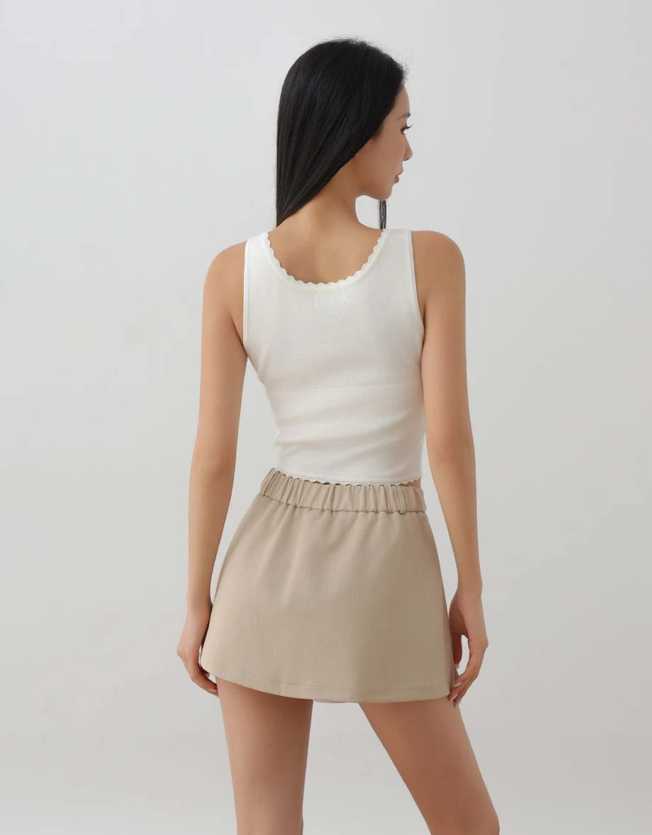 Wide Strap Scalloped Trim Ribbed Knit Tank Top Wide Strap Scalloped Trim Ribbed Knit Tank Top
