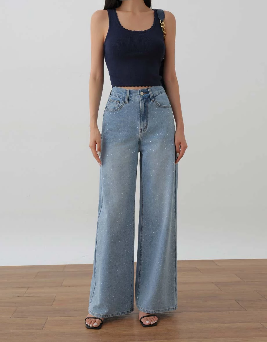 Wide Strap Scalloped Trim Ribbed Knit Tank Top Wide Strap Scalloped Trim Ribbed Knit Tank Top