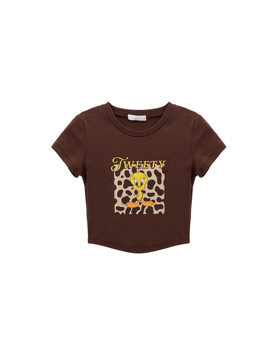 【樂一通】 動物斑紋元素印花圓領短袖短版合身TEE 【樂一通】 動物斑紋元素印花圓領短袖短版合身TEE