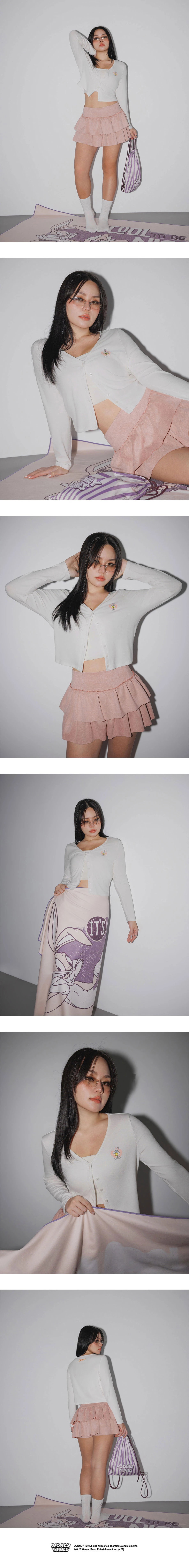 【樂一通】 印花字母V領長袖排扣開襟衫