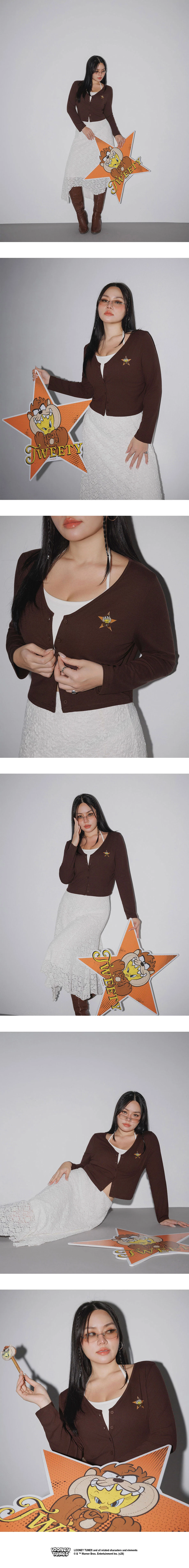 【樂一通】 印花字母V領長袖排扣開襟衫