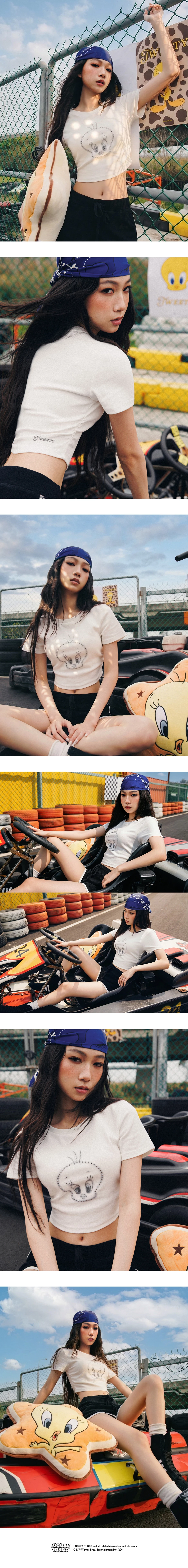 【樂一通】 崔弟款印花鉚釘裝飾圓領側抽皺短袖短版 TEE 【樂一通】 崔弟款印花鉚釘裝飾圓領側抽皺短袖短版 TEE