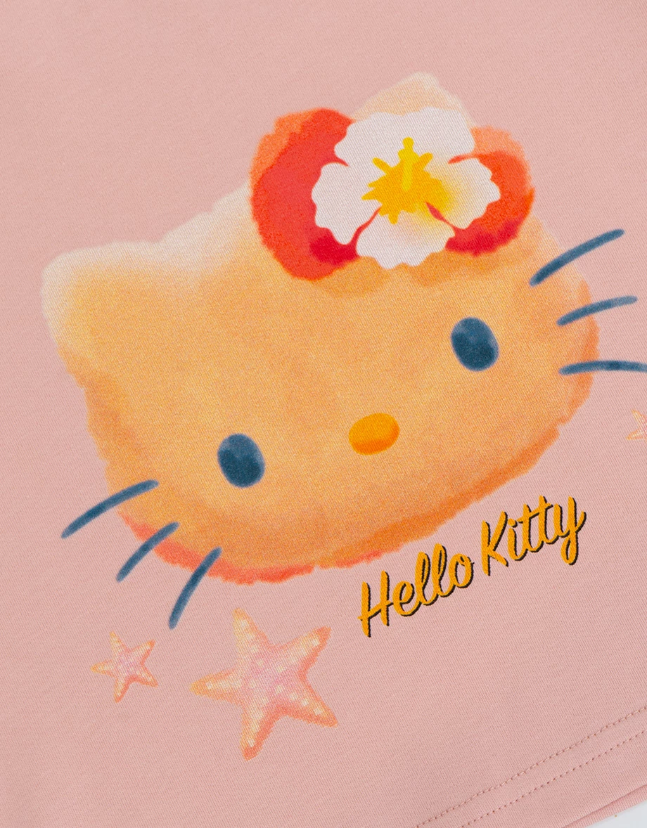【三麗鷗聯名】烤焦版KITTY海星扶桑花印花短袖短版TEE