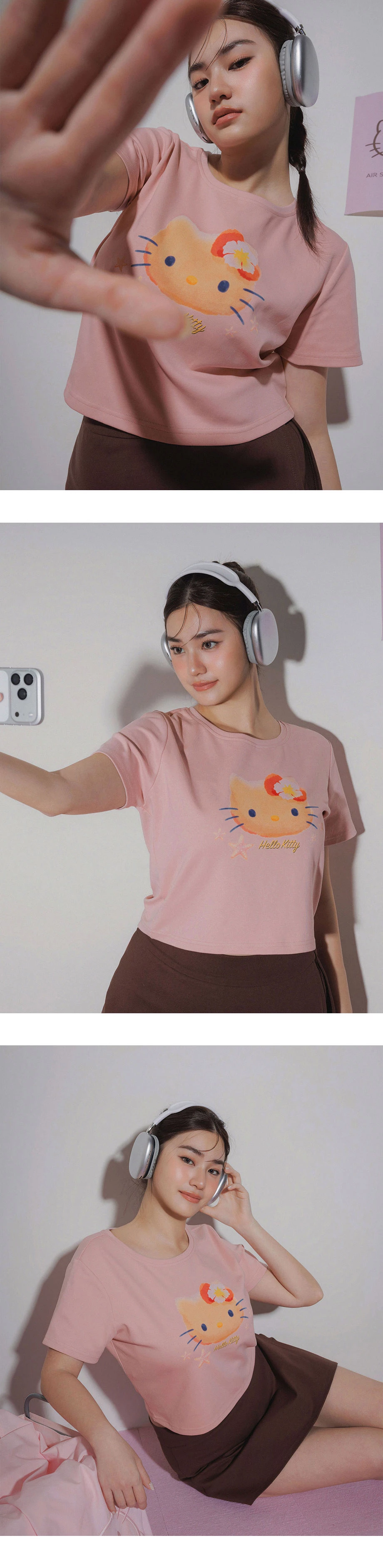 【三麗鷗聯名】烤焦版KITTY海星扶桑花印花短袖短版TEE