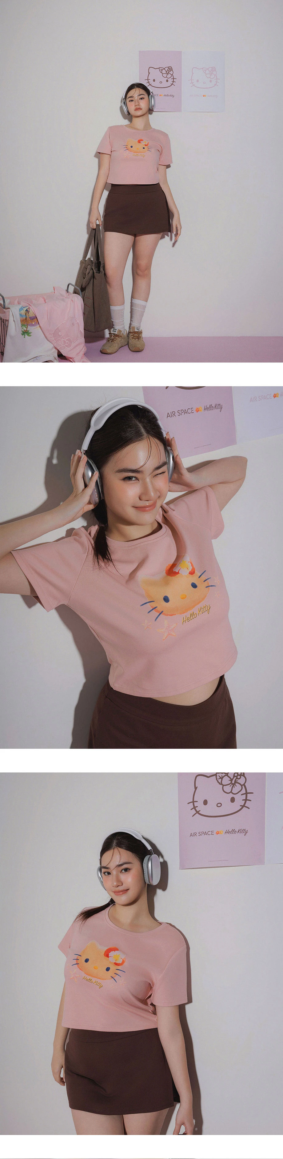 【三麗鷗聯名】烤焦版KITTY海星扶桑花印花短袖短版TEE
