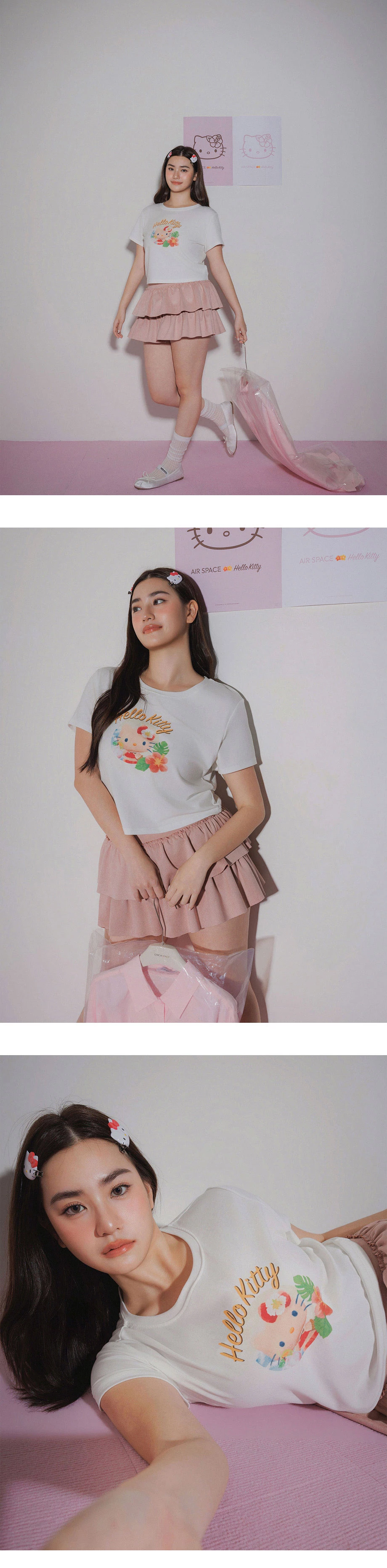【三麗鷗聯名】烤焦版KITTY熱帶假期印花短袖短版TEE
