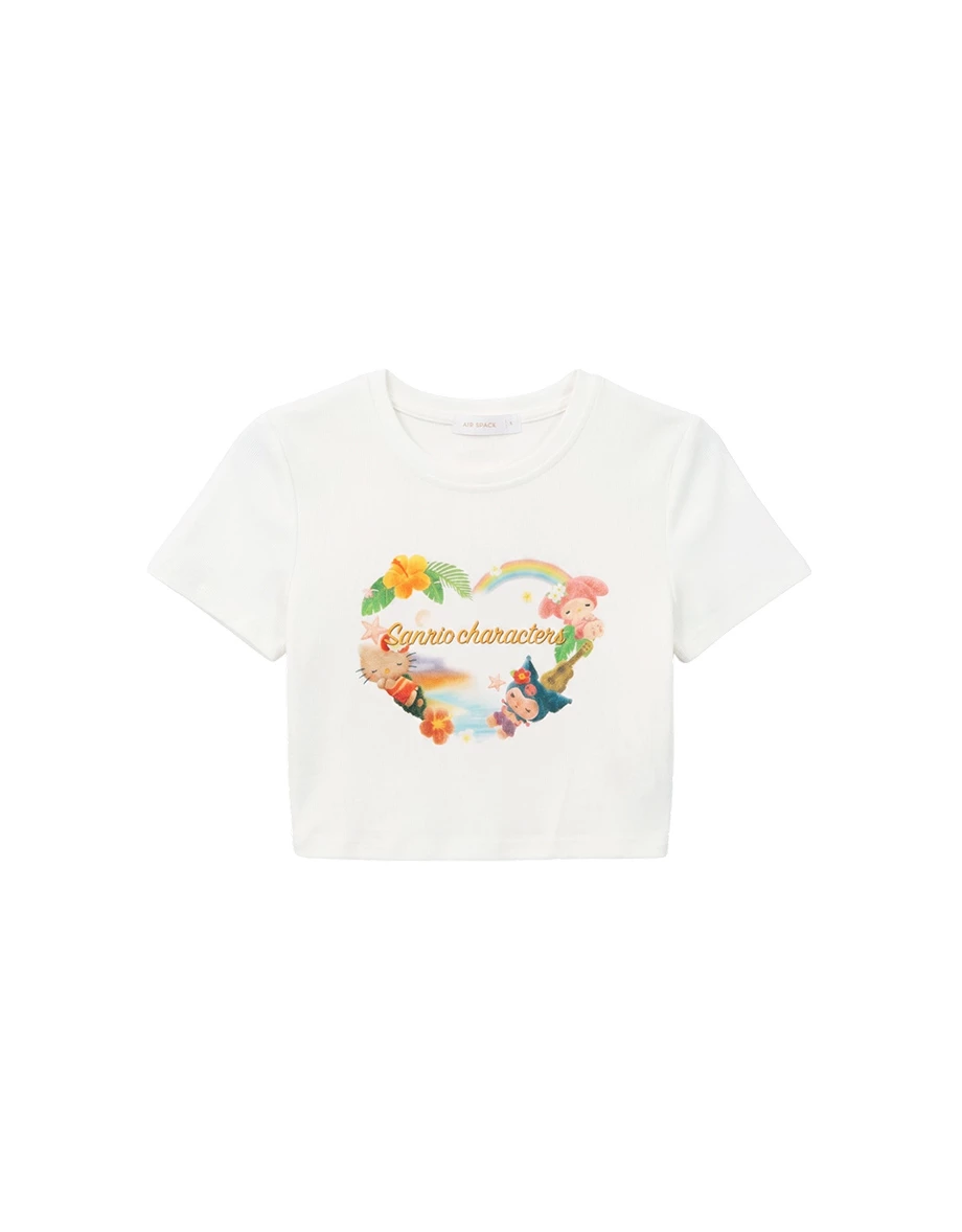 【三麗鷗聯名】彩虹愛心印花短袖短版TEE
