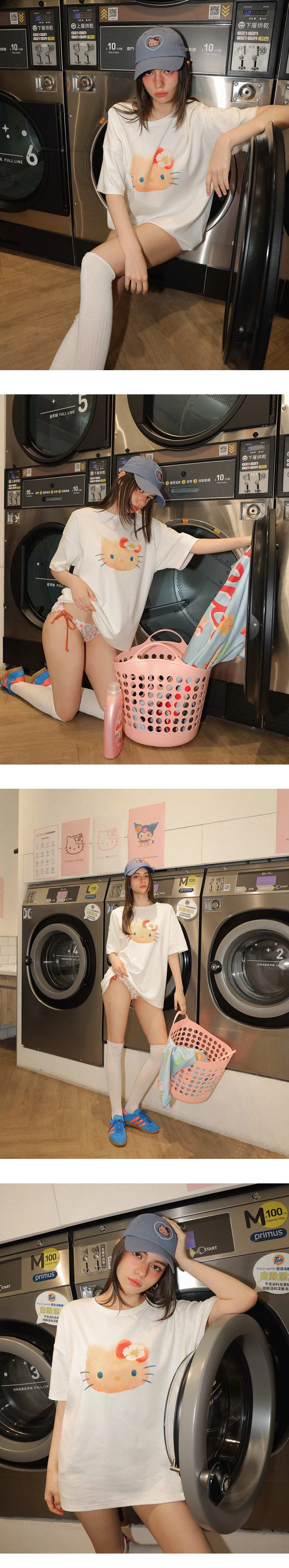 【三麗鷗聯名】烤焦版KITTY扶桑花印花短袖寬版TEE