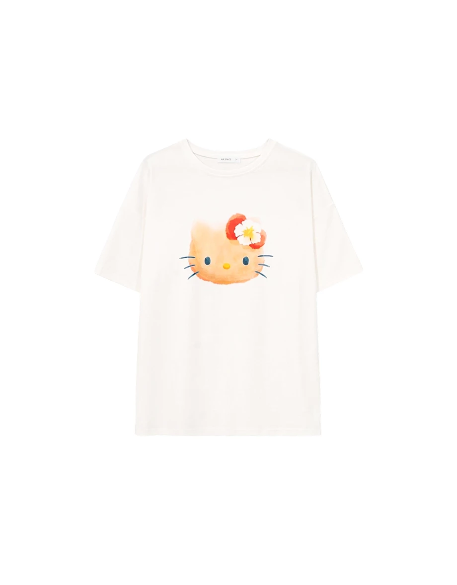 【三麗鷗聯名】烤焦版KITTY扶桑花印花短袖寬版TEE