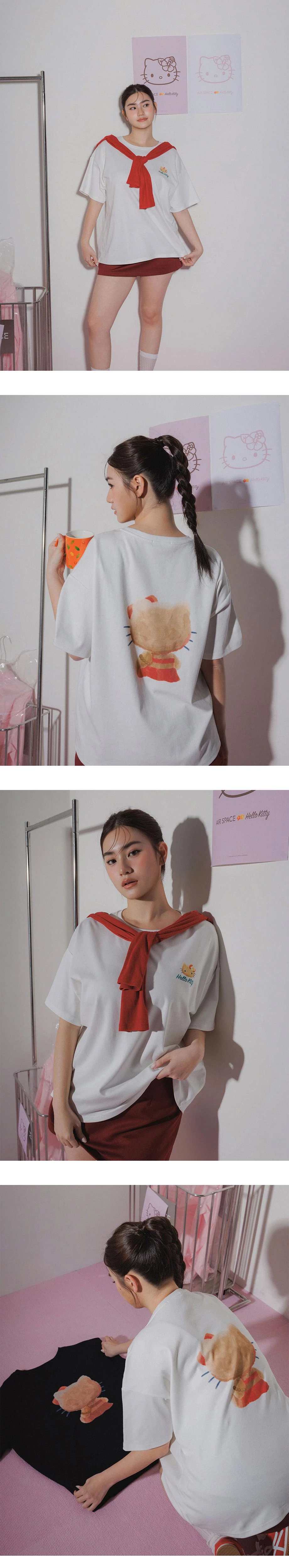 【三麗鷗聯名】烤焦版KITTY前後印花短袖寬版TEE