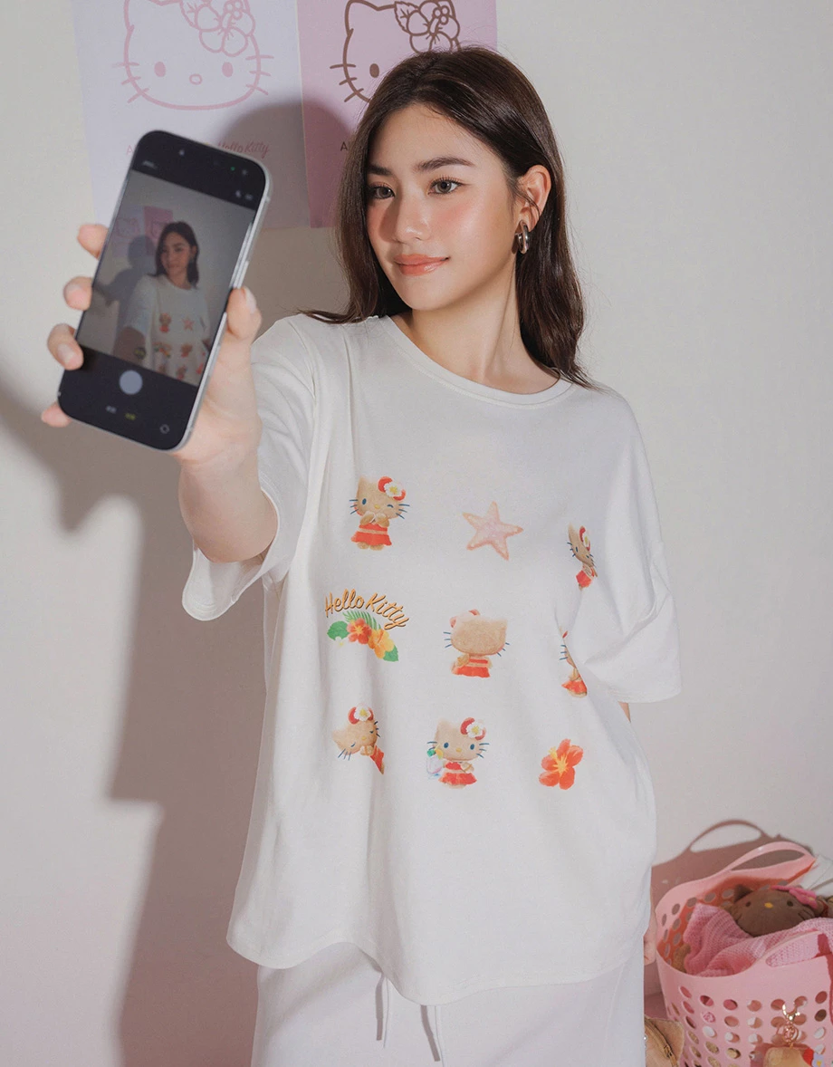 【三麗鷗聯名】烤焦版KITTY九宮格印花短袖寬版TEE