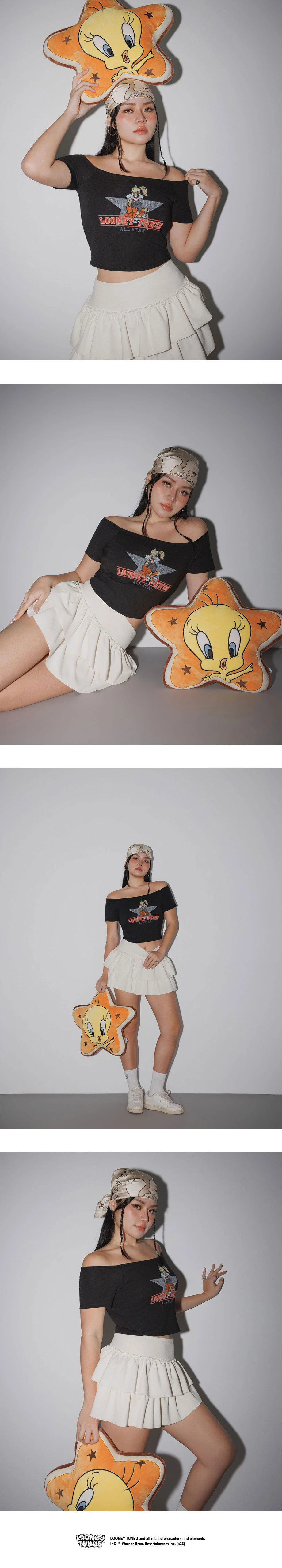 【樂一通】 一字領拉格蘭短袖斑駁印花短版TEE(附胸墊) 【樂一通】 一字領拉格蘭短袖斑駁印花短版TEE(附胸墊)