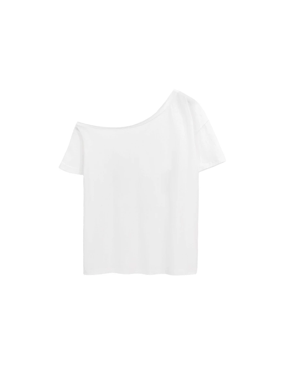 【樂一通】 崔弟款不對稱領印花鉚釘貼布繡短袖長版TEE