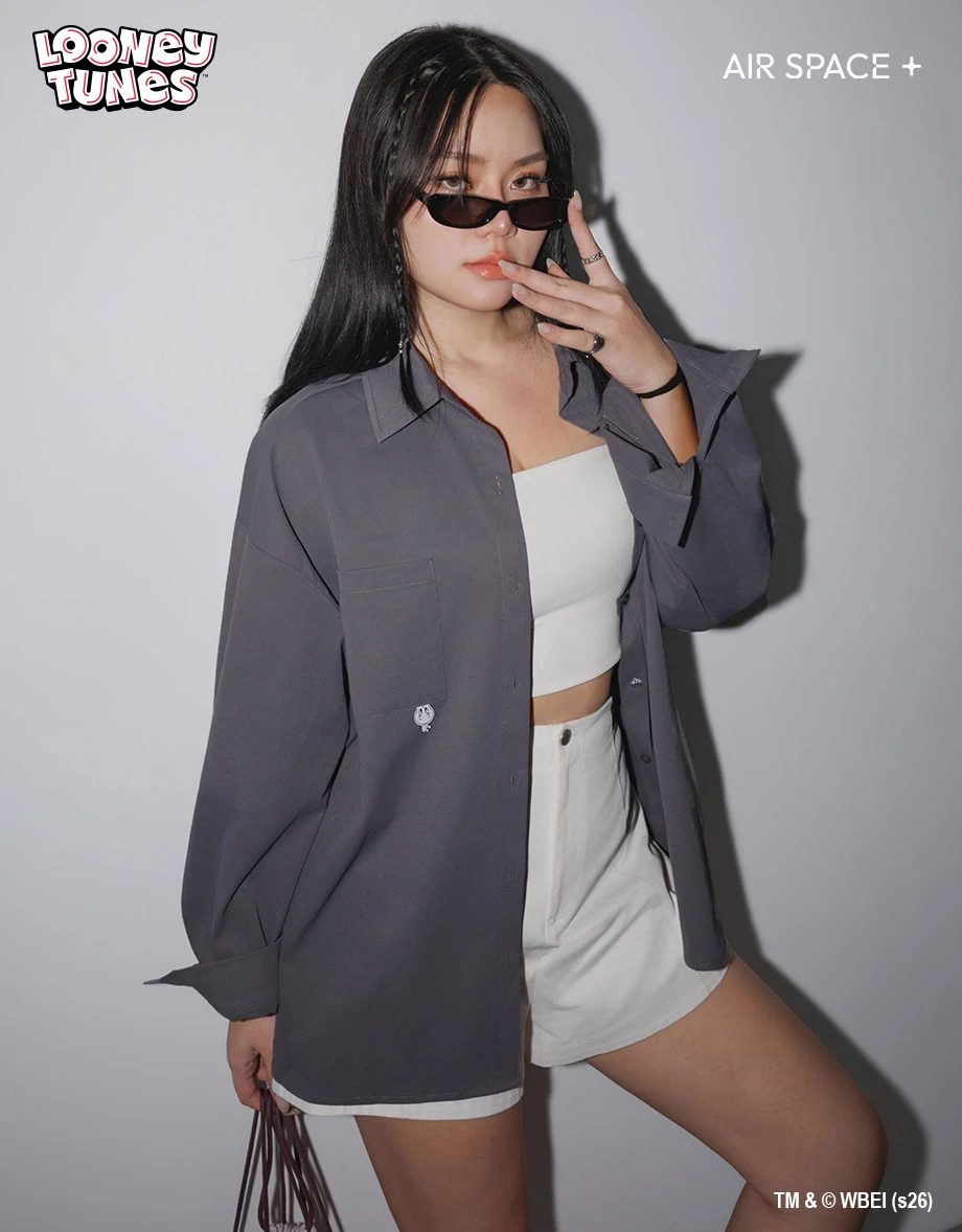 【樂一通】 崔弟款美背植絨圖案布章繡長袖長版斜紋襯衫