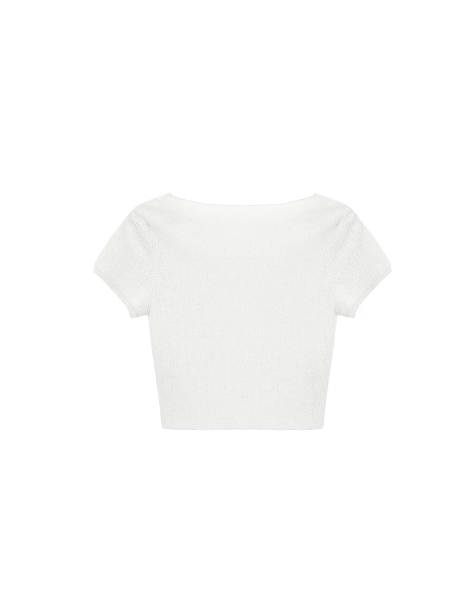 圓領雙層短袖花朵蕾絲透膚短版上衣