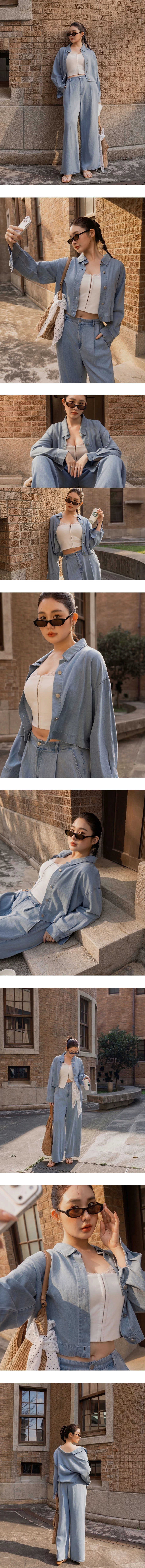 【2.0 SKIN 親膚天絲丹寧】長袖短版襯衫