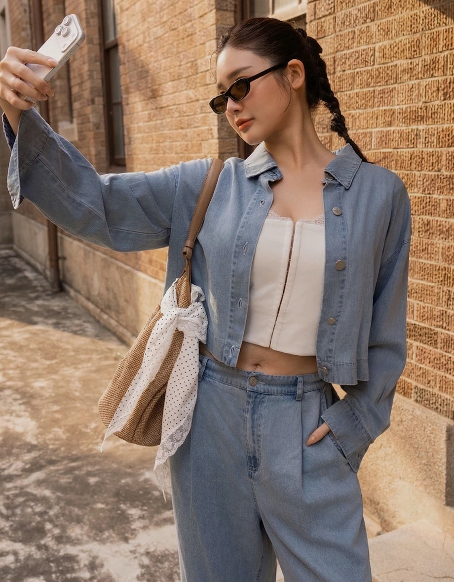 【2.0 SKIN 親膚天絲丹寧】長袖短版襯衫