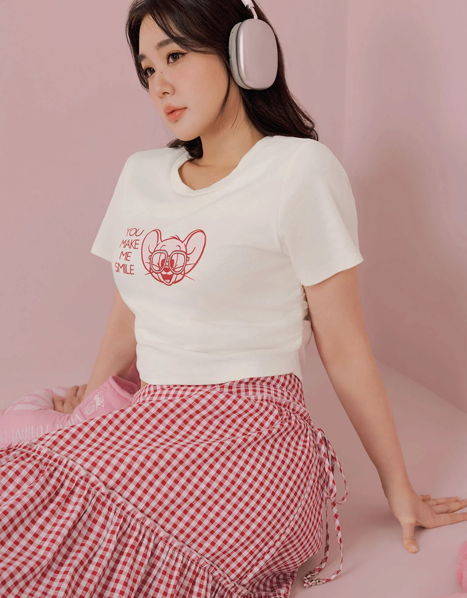 【湯姆貓與傑利鼠】 彩色印花圓領短袖短版TEE