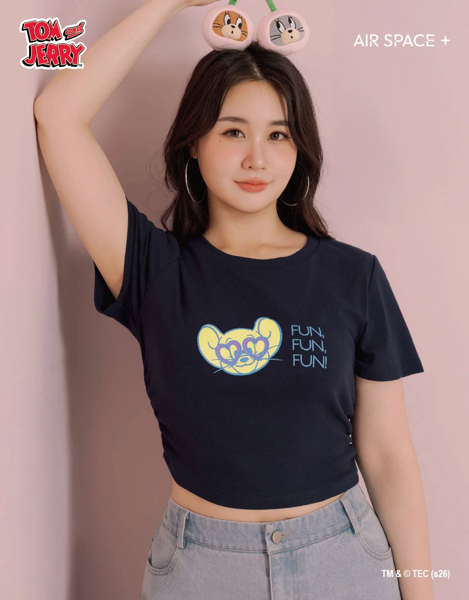 【湯姆貓與傑利鼠】 彩色印花圓領短袖短版TEE