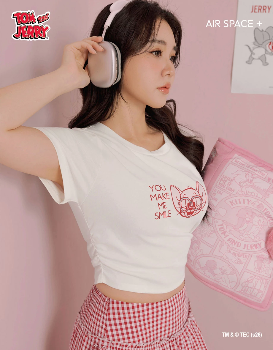 【湯姆貓與傑利鼠】 彩色印花圓領短袖短版TEE
