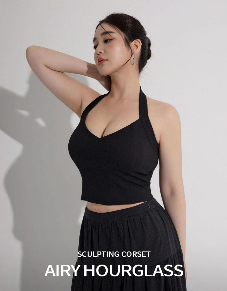 AIRY HOURGLASS Halter V Neck Open Back Silhouette Corset Padded Tank Top