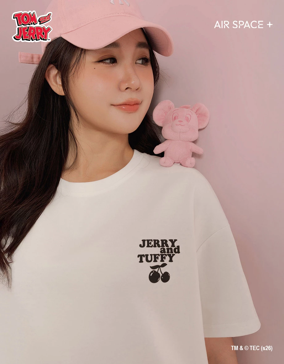 【湯姆貓與傑利鼠】 刺繡印花圓領短袖寬版TEE