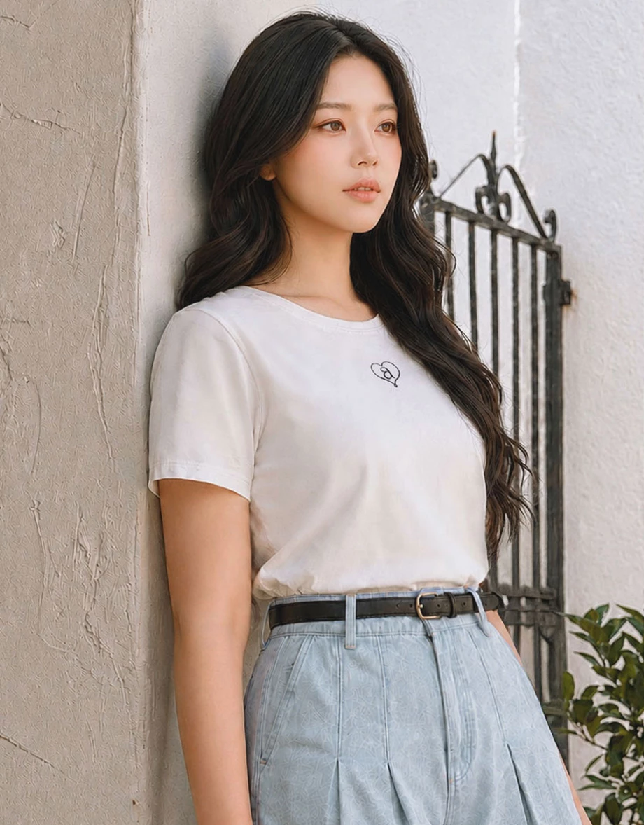 冰肌涼感 愛心字母刺繡圓領短袖短版TEE