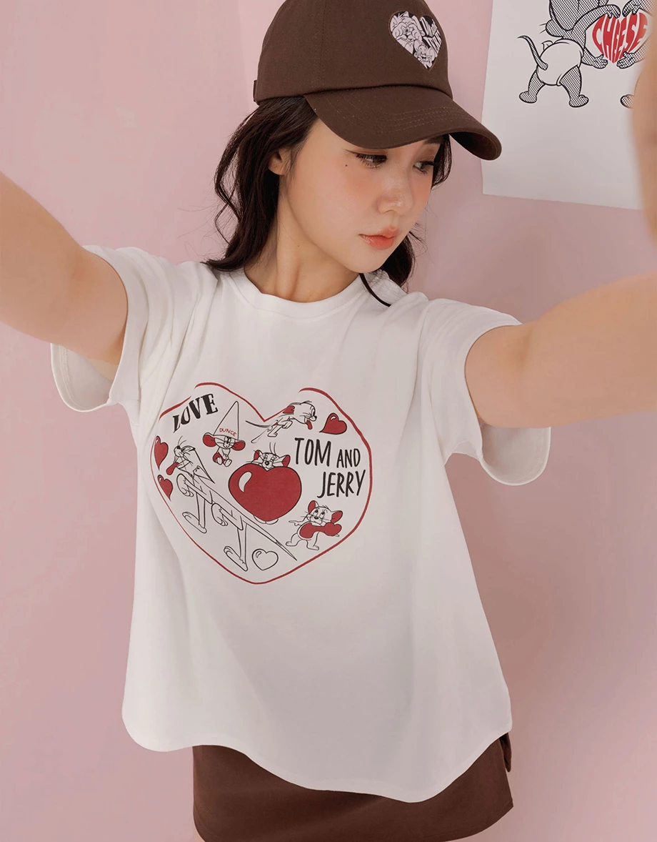 【湯姆貓與傑利鼠】 印花圖案圓領短袖寬版TEE 【湯姆貓與傑利鼠】 印花圖案圓領短袖寬版TEE